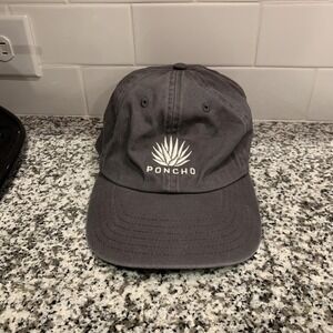 Poncho Outdoors Baseball Hat Cap Strap Back One Size Gray Cotton‎ Logo Dad Mens